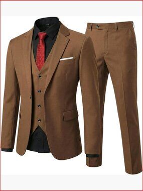 Men's 3 Piece Slim Fit Suit Set Blazer Vest Pants with Tie